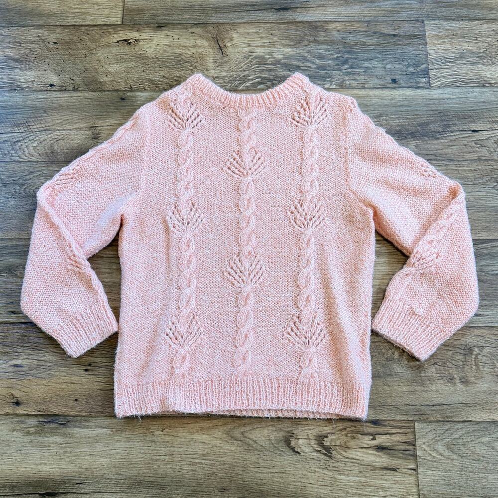 Vintage Handmade Pastel Pink Cable Knit Crewneck Sweater